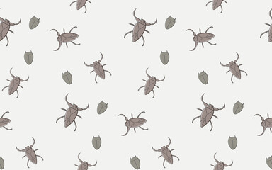 食用可の昆虫、タガメとゲンゴロウのシームレスパターン