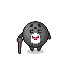 cute bowling ball grandpa is holding a stick