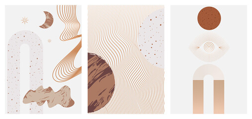 Abstract Modern posters collection with geometry shape, line, wave. Trendy Modern Wall Art. Editable vector illustration.