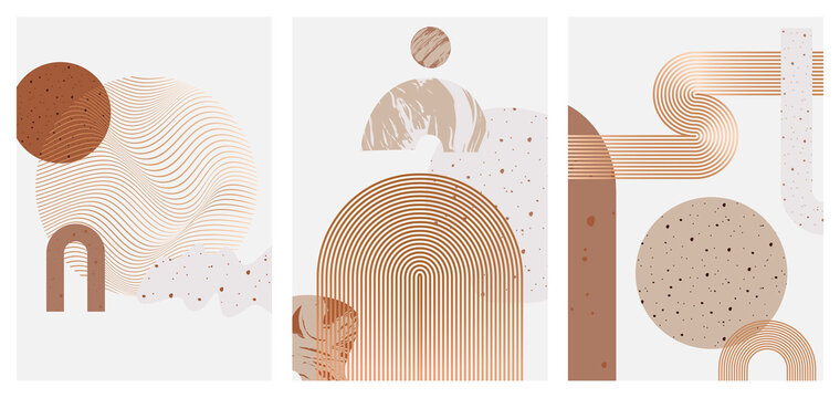 Fototapeta Abstract Modern posters collection with geometry shape, line, wave. Trendy Modern Wall Art. Editable vector illustration.