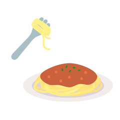 シンプルでかわいいミートソーススパゲッティのイラスト フラットデザイン