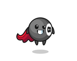 the cute 8 ball billiard character as a flying superhero