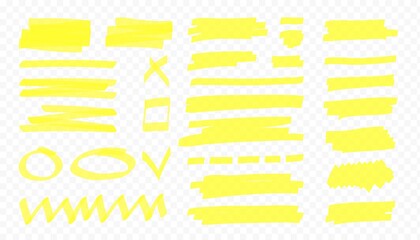Fototapeta na wymiar Yellow highlight lines. Japan highlighter marker stripes. Vector hand drawn color shapes