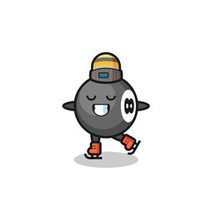 8 ball billiard cartoon as an ice skating player doing perform