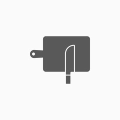 cutting board and knife icon, kitchenware vector