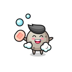 moon character is bathing while holding soap