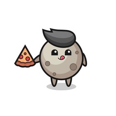 cute moon cartoon eating pizza