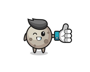 cute moon with social media thumbs up symbol