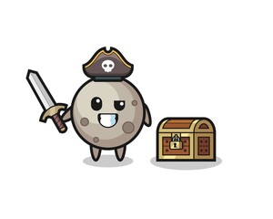 the moon pirate character holding sword beside a treasure box