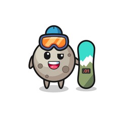Illustration of moon character with snowboarding style