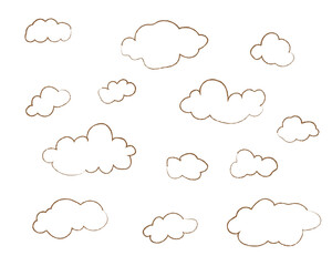 Set of cute hand drawn clouds isolated on white background, vector illustration