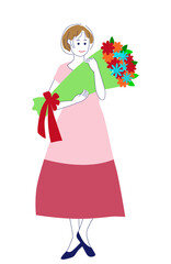 花束を持つ女性のイラスト素材