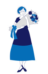 花束を持つ女性のイラスト素材