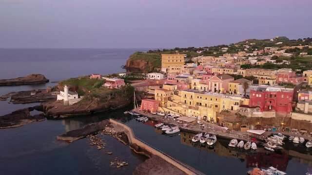 Panoramic aerial view of Ventotene island, Italy.
The characteristic village of Ventotene, an island in the Pontine archipelago.