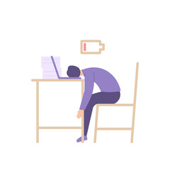 illustration of a worker or employee who falls asleep while working. fatigue, weakness, running out of energy, overwork, working overtime, tired. the effect of chasing deadlines. flat style. vector