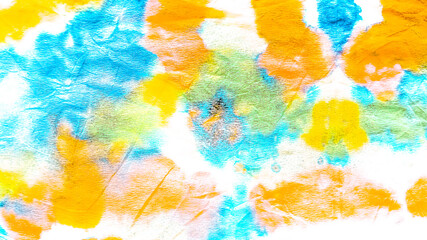 Orange Artistic Dirty. Shibori Pattern. Turquoise