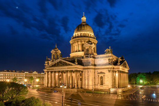 Saint Isaac's Cathedral in St Petersburg on summer white night time, St Petersburg, Russia