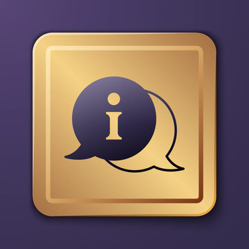 Purple Information Icon Isolated On Purple Background. Gold Square Button. Vector