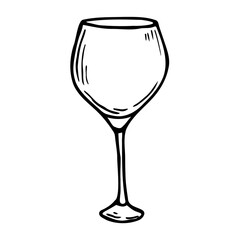 Wine Glass hand drawn vector doodle illustration. Cartoon glass. Isolated on white background. Hand drawn simple element