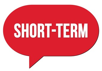 SHORT-TERM text written in a red speech bubble