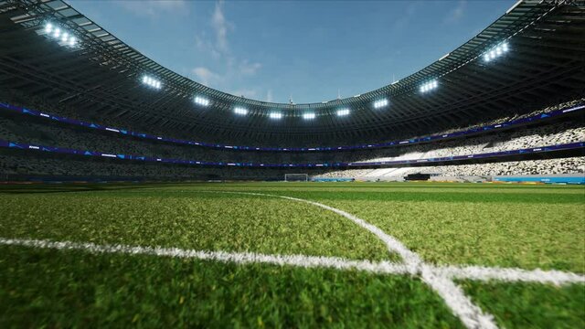 empty soccer stadium sunny day. no people and ready to game. High quality 4k footage
