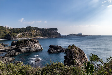 Jeju Island's strange rocks and blue sea
