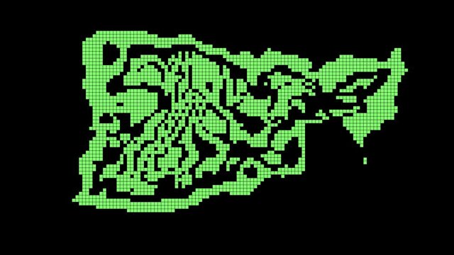 Davie. American city. Animated text. 4K video. Transparent Alpha channel. Isolated Letters from pixels, 8 bit. US city Davie for title, social media, tourism, travel blog, advertising, TV.