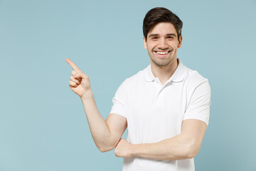 Young unshaven caucasian man 20s wear white casual basic t-shirt put hand on face facepalm epic...
