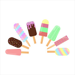 Ice cream vector set isolated on white background. Cold desserts collection. Ice creams of different tastes and types