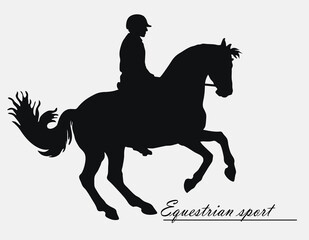 isolated realistic black silhouette  rider on a white background