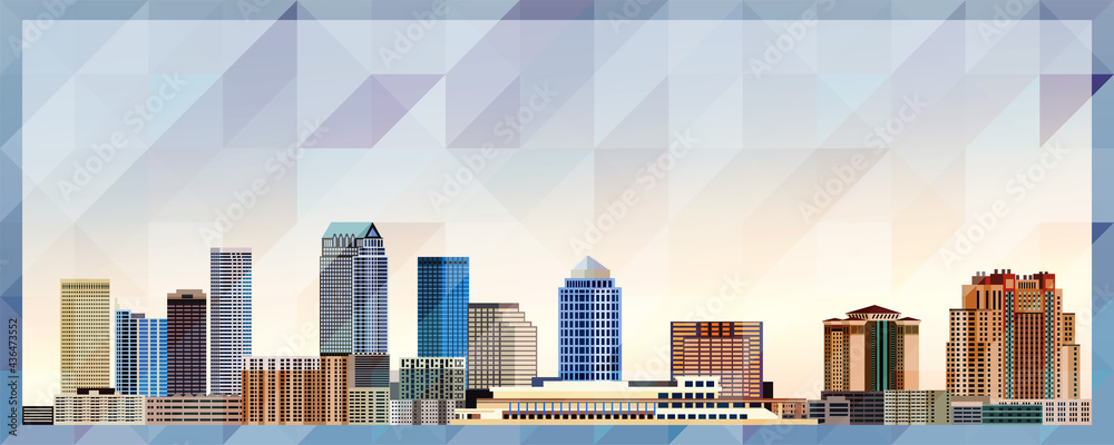 Poster Tampa skyline vector colorful poster on beautiful triangular texture background