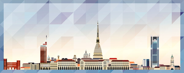 Obraz premium Turin skyline vector colorful poster on beautiful triangular texture background