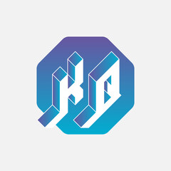 Fototapeta premium KQ - monogram or logotype. Volume alphabet. Three-dimension letters K and Q on a hexagonal substrate. Isometric 3d font for design.