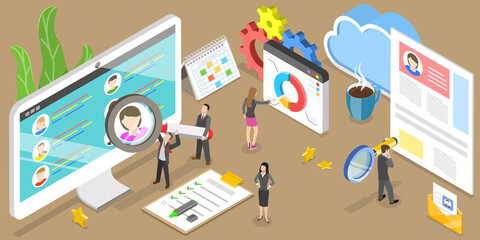 3D Isometric Flat Vector Conceptual Illustration of Client Profile Data Analysis, Customer Relation Management
