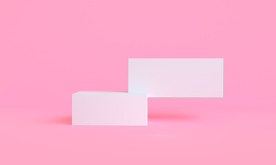 Obraz na płótnie Canvas Minimal white geometry Abstract shape mock up with podium for product display on pink background, 3D Render
