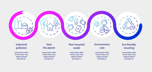 Zero waste infographic vector template. Environment care visualization. Presentation with 5 steps