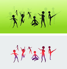 Set of dancing black and gradient stretching figures
