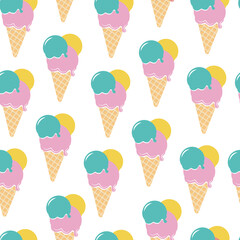 Seamless pattern with ice cream vector illustration. Cartoon characters.