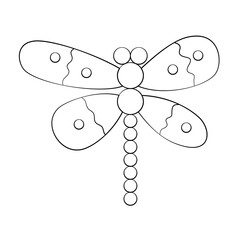 Cartoon outline dragonfly for child coloring book. Stylized insect, hand-drawn vector. Summer decor, pattern. Artistic, abstract drawing, trendy print of a flying animal. For illustrations, tattoo.