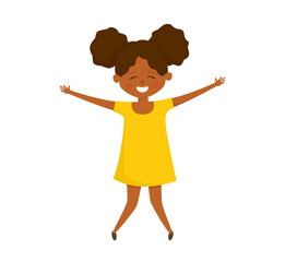 Cute african american girl. Happy cartoon character isolated on white background. Vector illustration.
