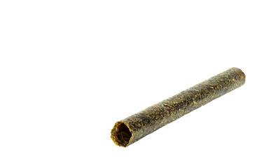 Deep fried seaweed rolls. Placed on a white backdrop. Clipping path.