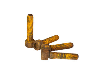 Old and rusty socket head screws stacked together on white background. Clipping path.