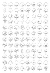 hand drawn vector set of tree side view