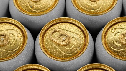 cold aluminum cans close up. Many cans of beer or other drinks.