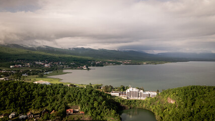 Obraz premium Aerial view of Zemplinska Sirava reservoir in Slovakia