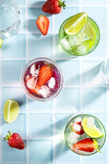 Cold cocktails with fresh fruits and berries