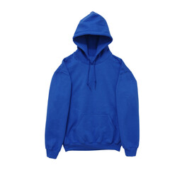 Blank hoodie sweatshirt color blue front arm view on white background
