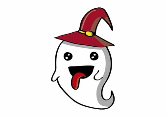 ghost with red cap, sticking out his tongue. with a happy face