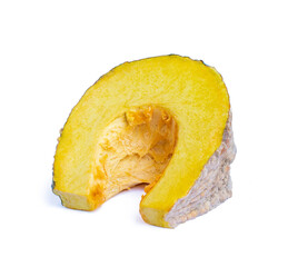 sliced pumpkin chunks isolated on white background