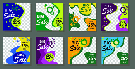 Colorful booklet super mega big Sale transparent background. Creative ad design geometric shape elements. Shopping best offer price discounts up to 25% off. Vector illustration. Shop now last chance